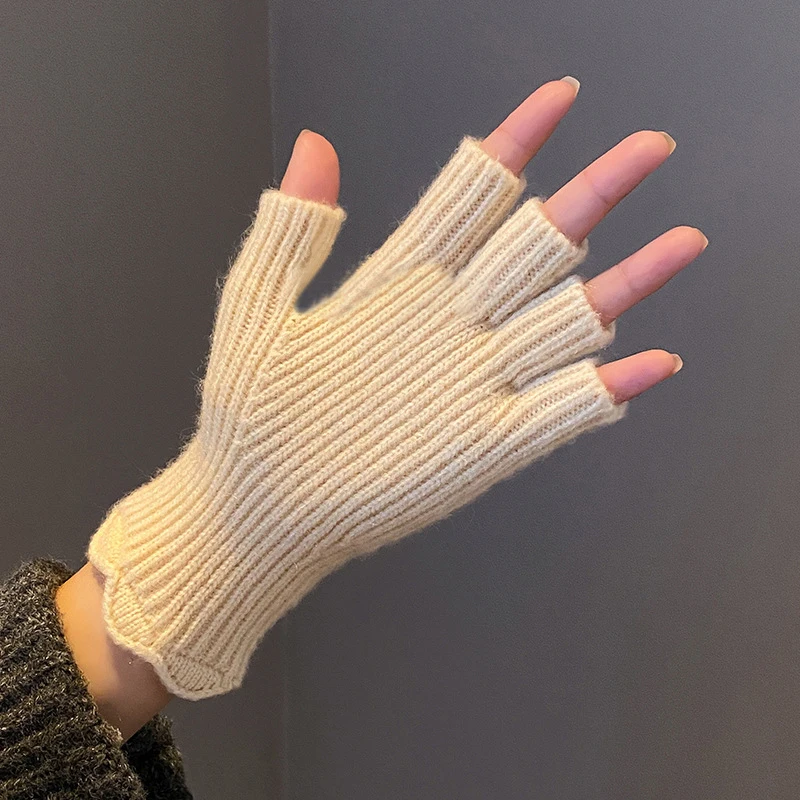 2026 New Mink Fleece Half Finger Gloves for Women's Soft Winter Warm Luxury Solid Color Plush Knitted Fingerless Gloves Mitten