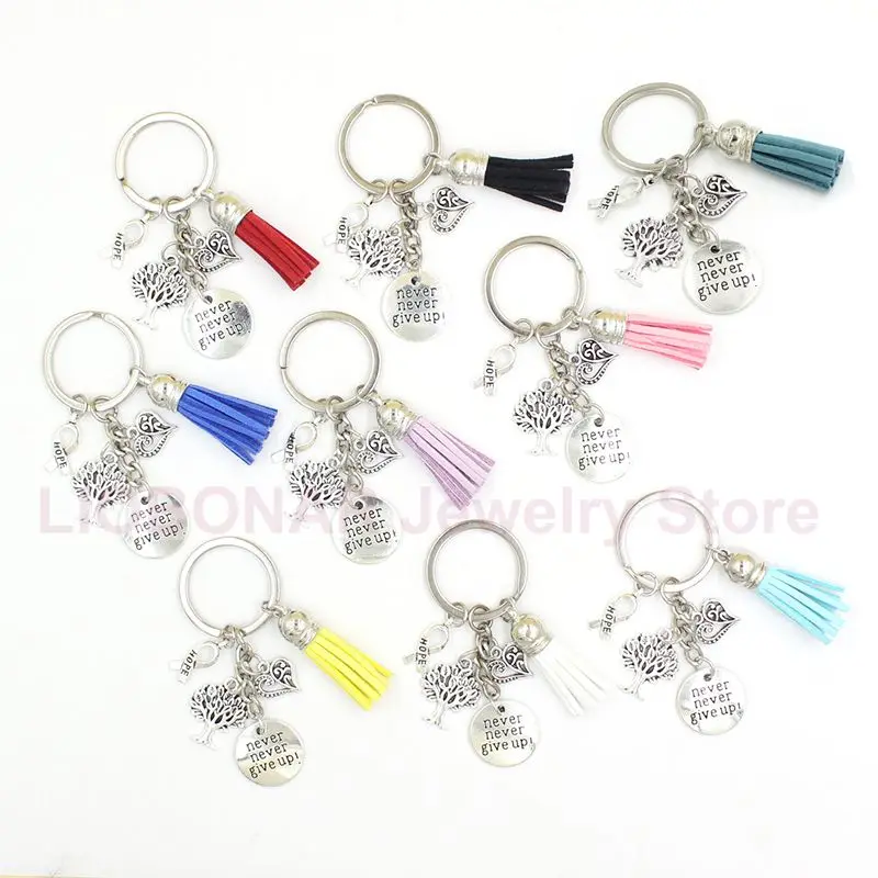 New Breast Cancer Awareness Key Chains Keyring Strong is Beautiful She Believed Never give up Charms Keychain Jewelry Gifts