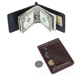 New Small Men's Leather Money Clip Wallet With Coin Pocket Thin Purse For Male Magnet Hasp Mini Zipper Money Bag