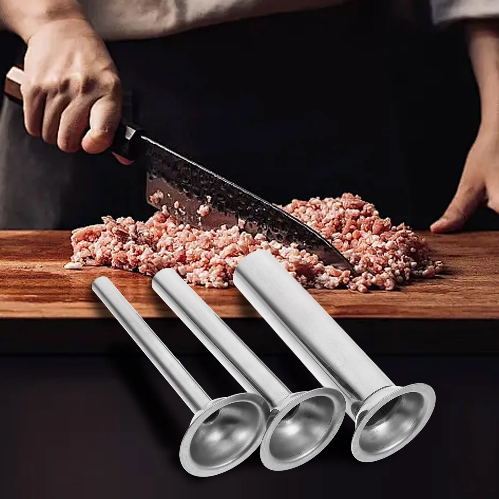 

3pcs Stainless Steel Filler Tube Set Sausage Stuffer For Meat Bags Venison Pork Turkey Sausage Machine Tool Kit Kitchen
