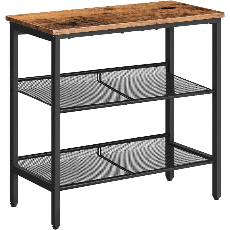 

End Table, 3-Tier Narrow Side Table, Nightstand with 2 Flat or Slant Adjustable Shelves for Small Spaces, Hallway