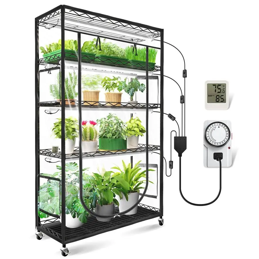 

Indoor Greenhouse with Grow Light, 3FT Full Spectrum 5000K LED Light for Seed Starting, Tiered Lighting Control, Builtin Timer a
