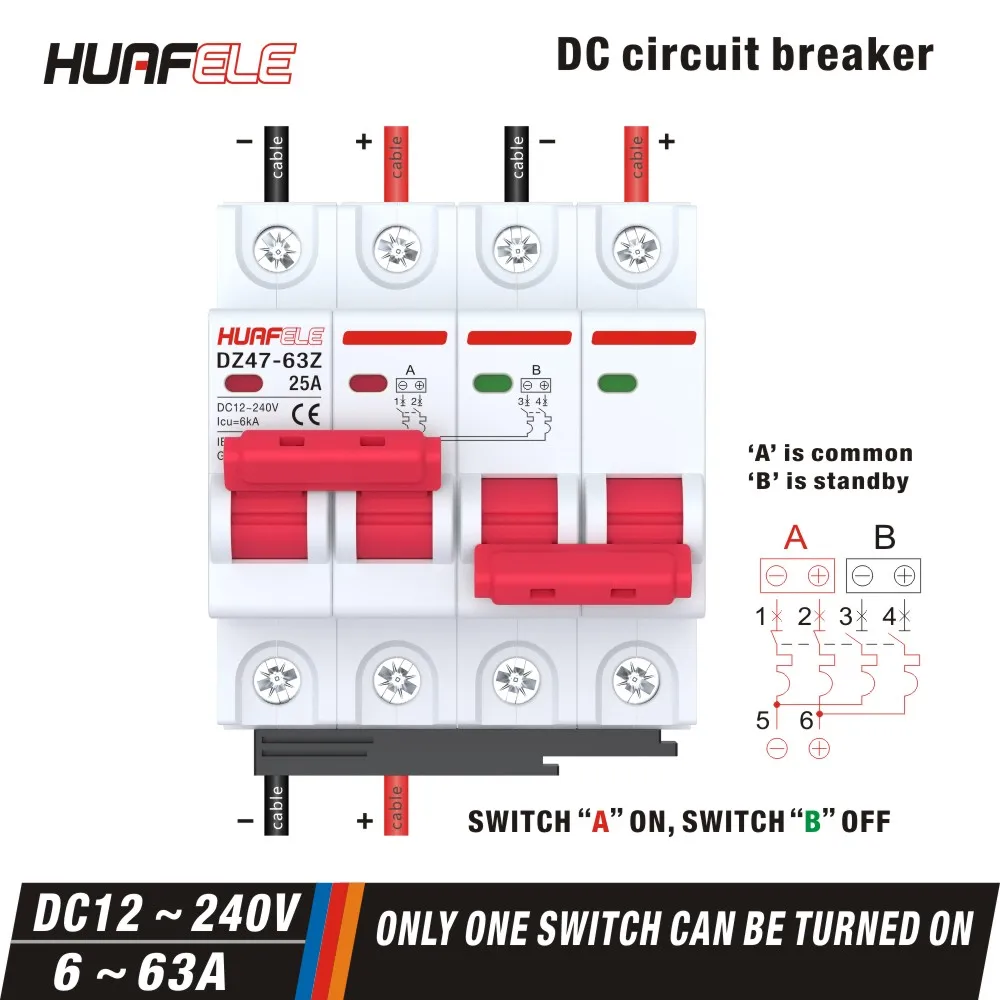 DC12V 24 فولت 48 فولت تيار مستمر MCB بطارية السيارة حامي قواطع دوائر صغيرة DZ47 تيار مستمر الإيجابية والسلبية القطب Rotection التبديل المعزل