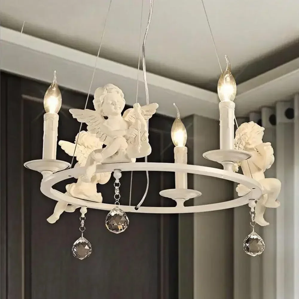 Modern Lamps lustre Lighting Led Pendant Creative Crystal Chandeliers With The Angel For Living Room Light lw591158py view 2