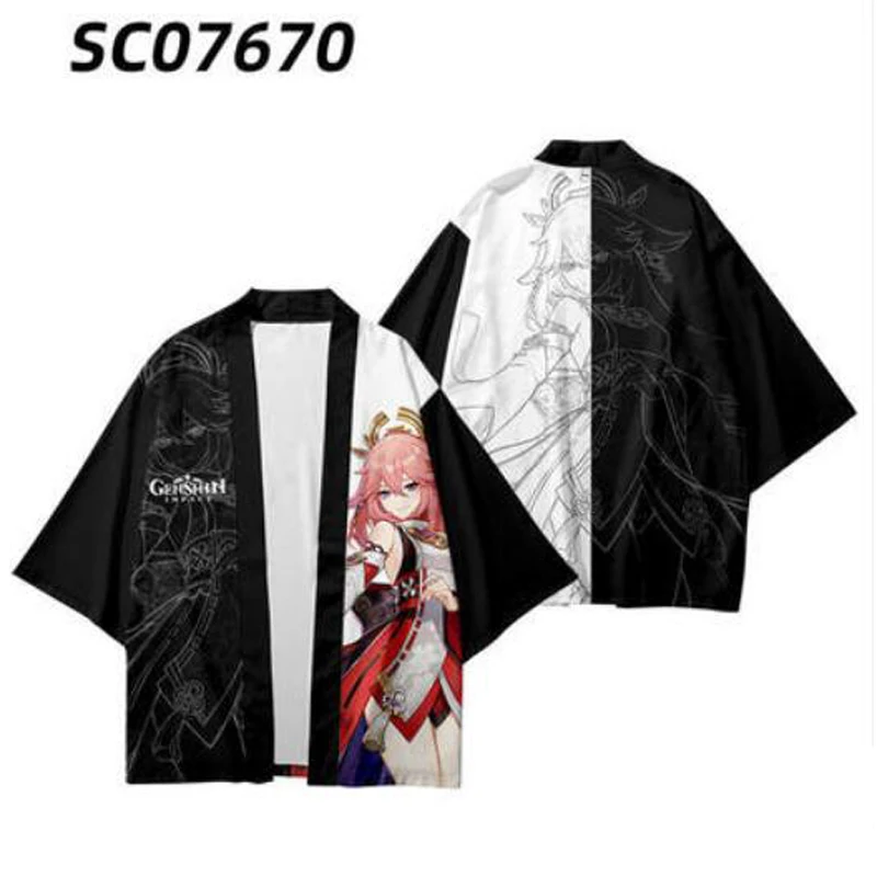 Kimono de Anime japonés Genshin Impact YAE MIKO, Haori Yukata, Cosplay para mujeres y hombres, moda de verano, camisa informal, ropa de calle fresca