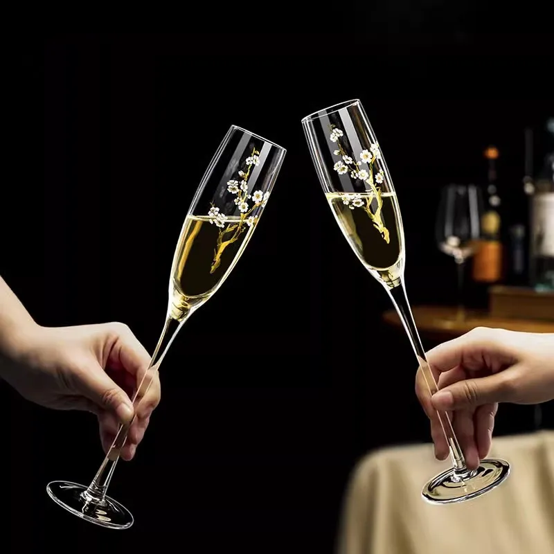 High End Crystal Diamond Red Wine Glass, Hand Carved, Champagne Glass, Household Glass Cup, Drinking Utensils, Gift Box