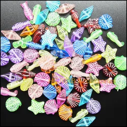 60 nowych muszli morskich rozgwiazda akrylowe Charms Spacer Relief Pinting mieszane plastikowe koraliki 6mm-15mm