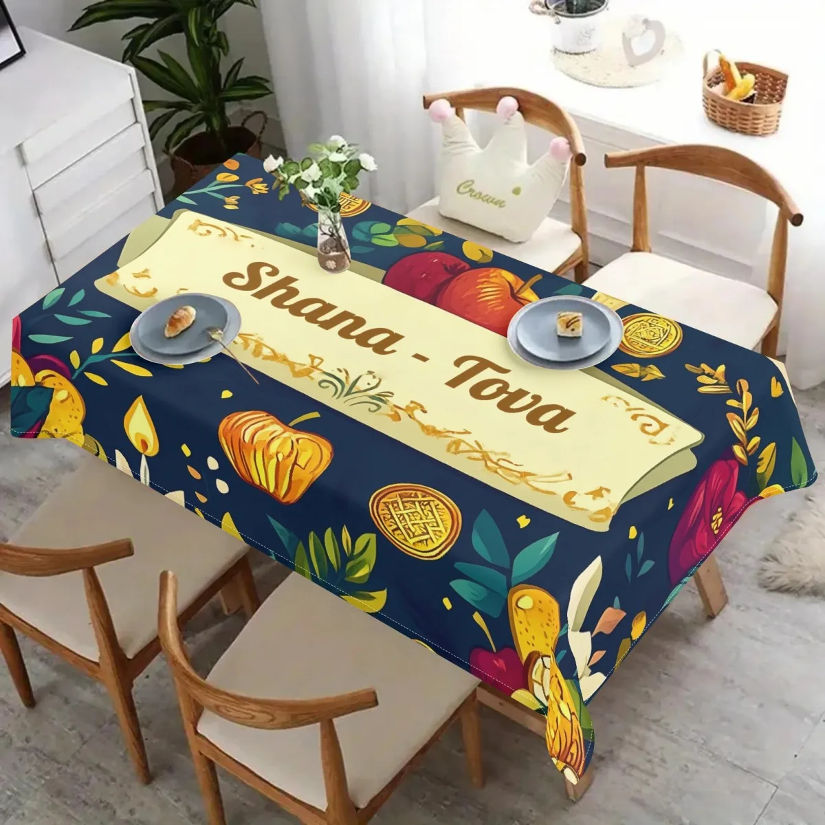 Rosh Hashanah Rectangle Tablecloth for Table Decor Home Dinner Reusable Table Cloth for Wedding Party Jewish Holiday Decorations