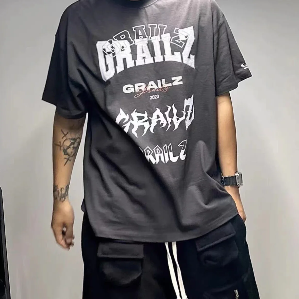 Loose Simple Letters Logo Print Streetwear GRAILZ Aesthetic Harajuku Y2k Clothing T Shirt For Men Tops Tee Baggy Unisex