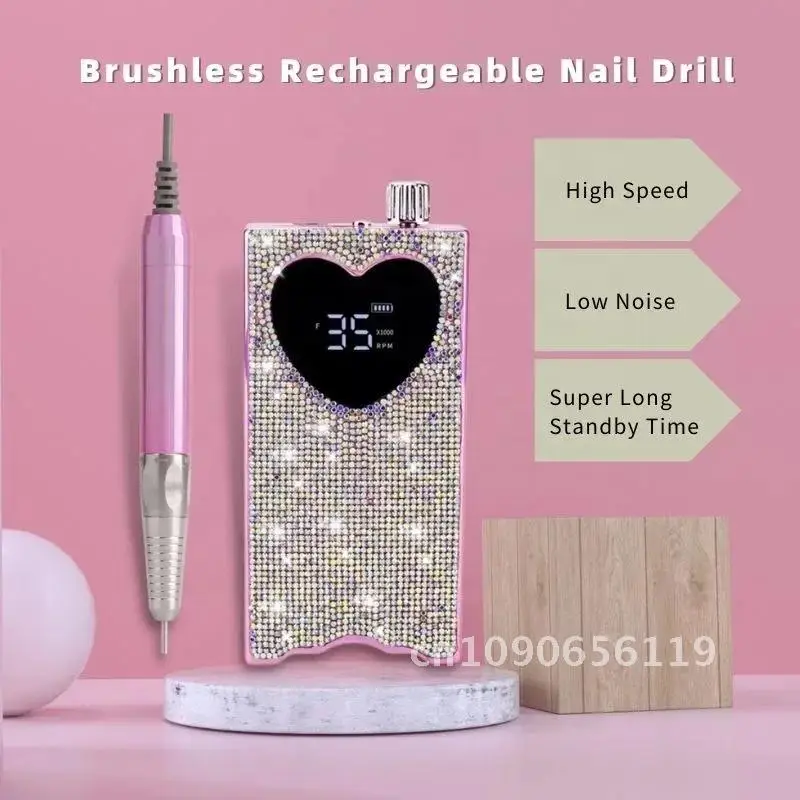 Heart Shape 35000RPM Electric Portable Nail Drill Machine Rechargeable Low Noise Nail Sander File for Manicure Salon Tool