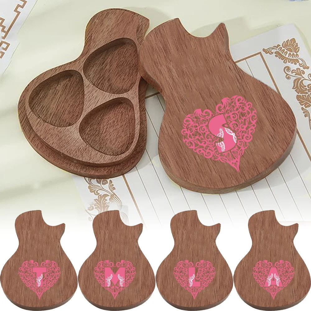 

1pc Wooden Guitar Picks Storage Box With Love Pattern Letters Decor Stylish Design Ideal Gift Initial Name 26 Letters Pattern