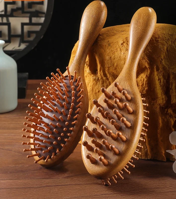 Wooden Airbag Massage Hair Brush, Multi-Functional Double-Sided Design With Coarse Teeth For Scalp Massage And Fine Teeth