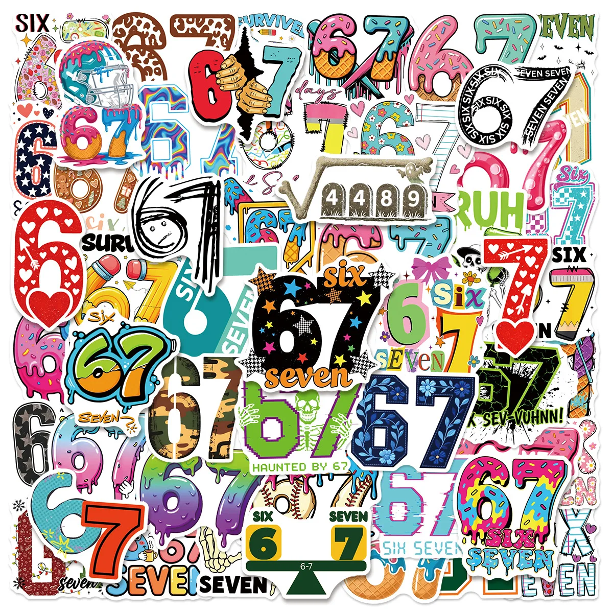 50PCS Interesting Number 67 Stickers Decals for Phone Laptop Notebook Suitcase Guitar DIY Cartoon Aesthetic Stickers