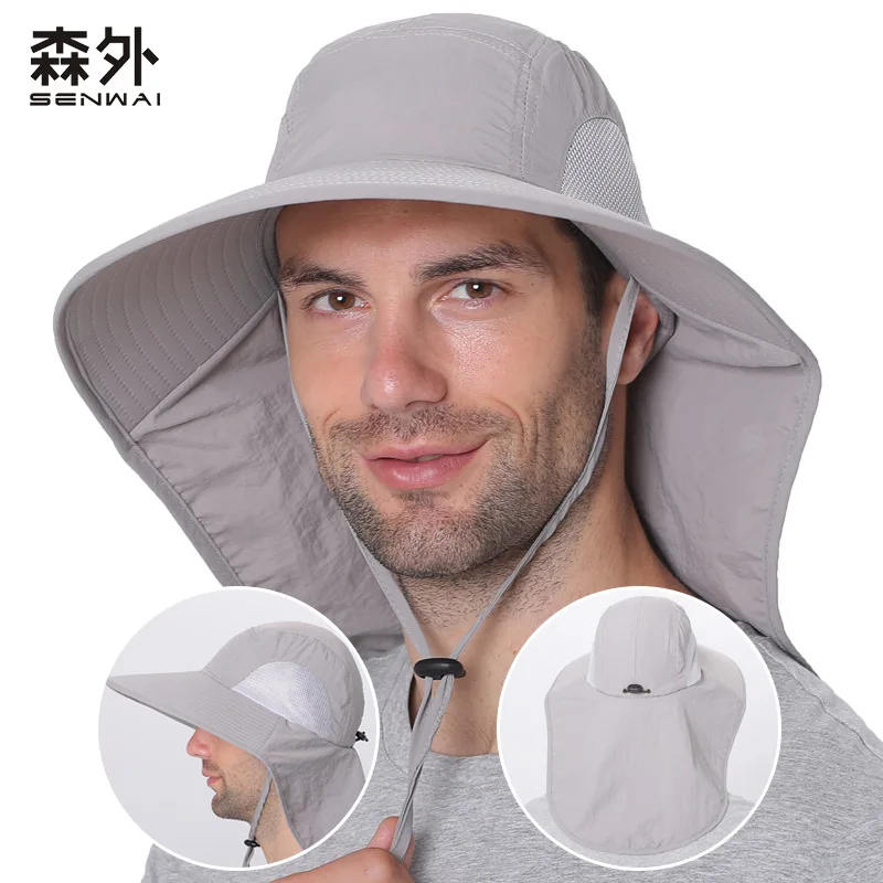 Sombreros de cubo de ala ancha para hombres y mujeres, sombrilla a prueba de agua, protector de cuello de enfriamiento, gorra de Safari, visera de