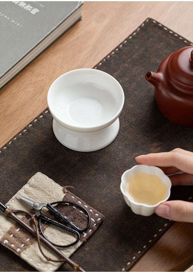 Lammfett-Jade-weißes Porzellan, All-in-One-Vollkeramik-Teefilter mit Löchern, Keramik-Teeset-Zubehör, Teefilter, Teekocher – Detail 15