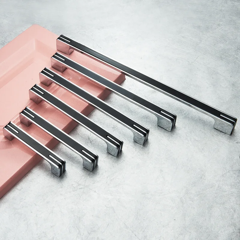 Modern Fashion Black Chrome Cabinet Door Handles and Knobs Zinc Alloy Kitchen Cupboard Wardrobe Drawer Pulls Hardware