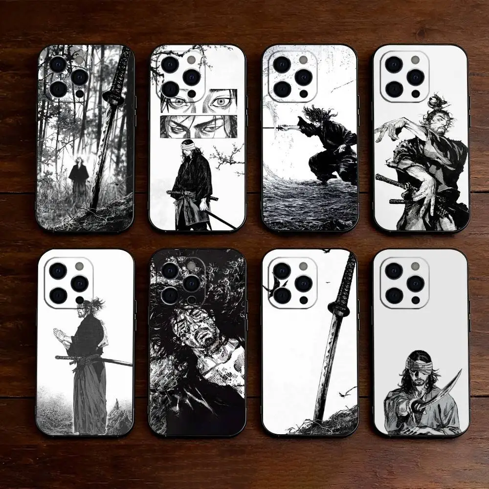 

Miyamoto V-Vagabond M-Musashi Phone Case For iPhone 17,16,15,14,13,12,11 Plus,Pro Max,XS,Soft Silicone Black Cover