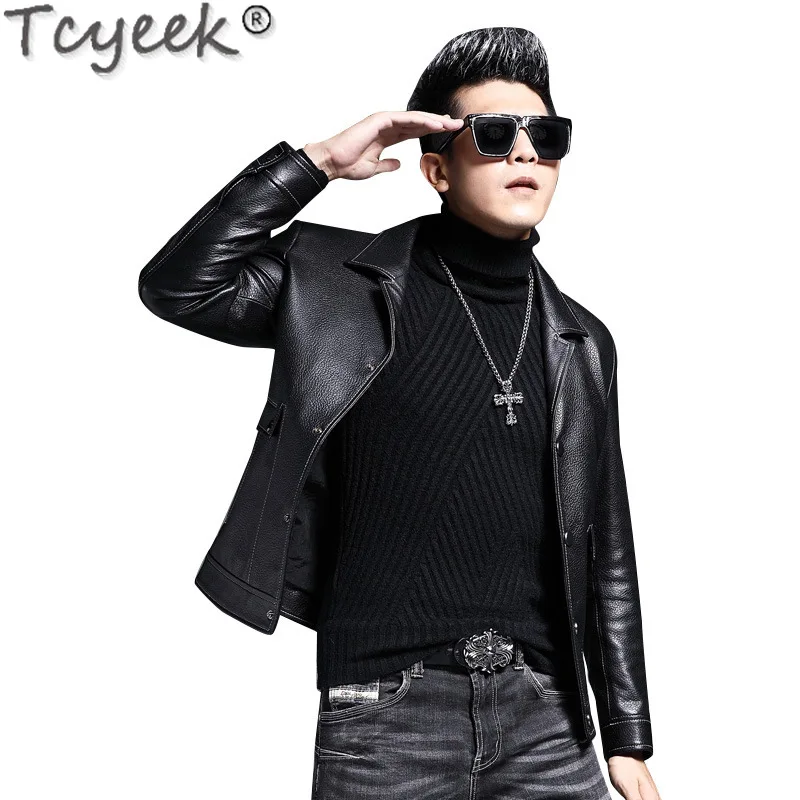 Tcyeek Real Sheepskin Coat Genuine Leather Jacket Men 2024 Spring Autumn Clothes Mens Motocycle Jackets Chic Jaqueta De Couro