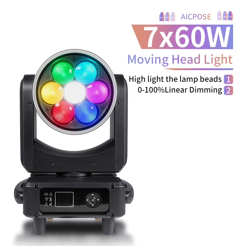 

Светодиодный прожектор Aicpose 7X60W с управлением по пикселям, эффектом Bee Eye, LED-кольцом, CTO, Beam, Wash, Zoom для сцены, дискотек, свадеб и клубов