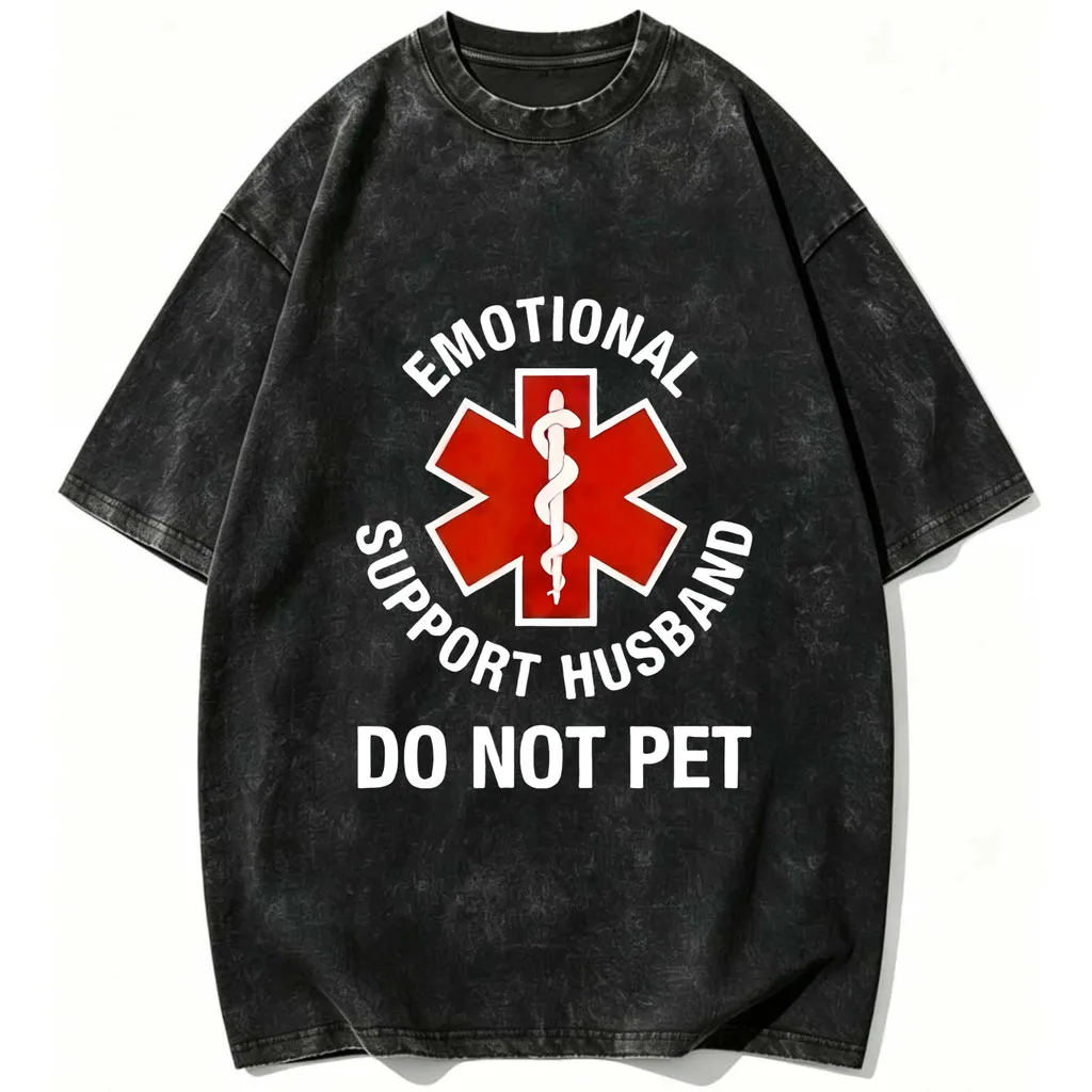 CLOOCL Retro Style Emotional Support Husband Do Not Pet Printed TShirts Vintage Distressed Summer Tees Casual Tops Mens Clothing