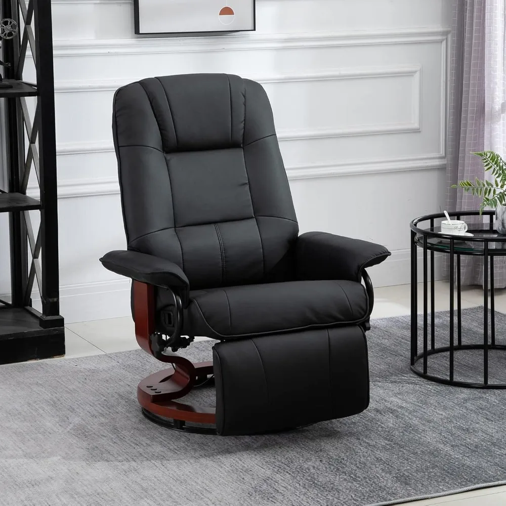 HOMCOM Faux Leather Manual Recliner, Adjustable Swivel Lounge Chair with Footrest, Armrest and Wrapped Wood Base for Living