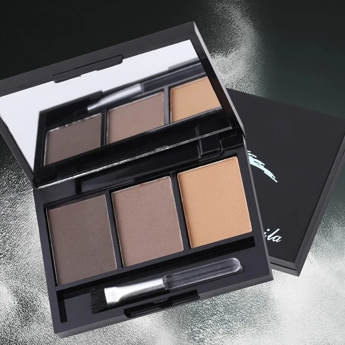 

Hot Sale 3 Colors Professional Kit Long Lasting Eyebrow Powder Shadow Palette With Soft Brush And Mirror