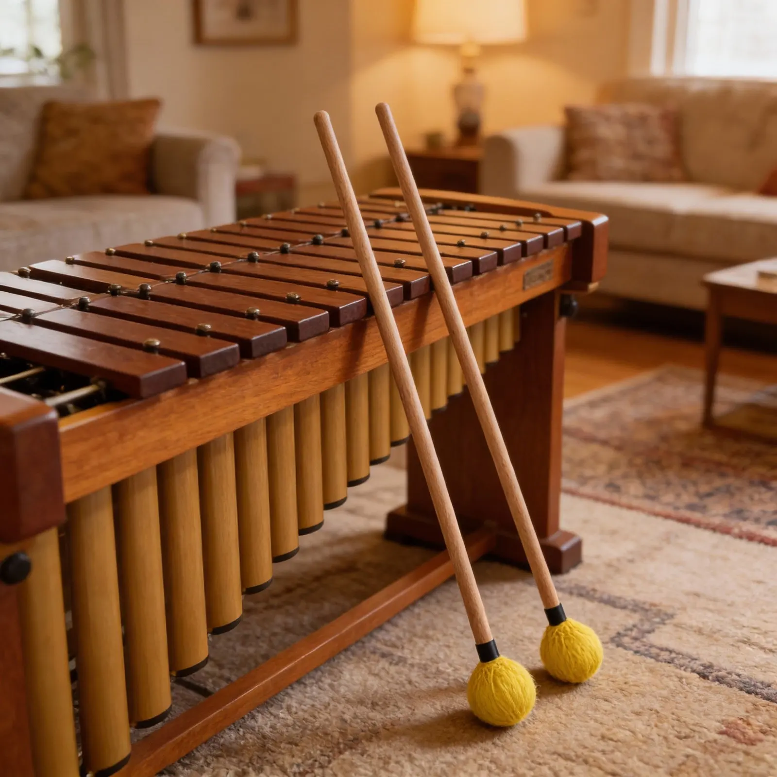1Pair Wood Xylophone Mallets Yellow Yarn Wrapped Soft Mallet Sticks for Marimba Glockenspiel Percussion Performance