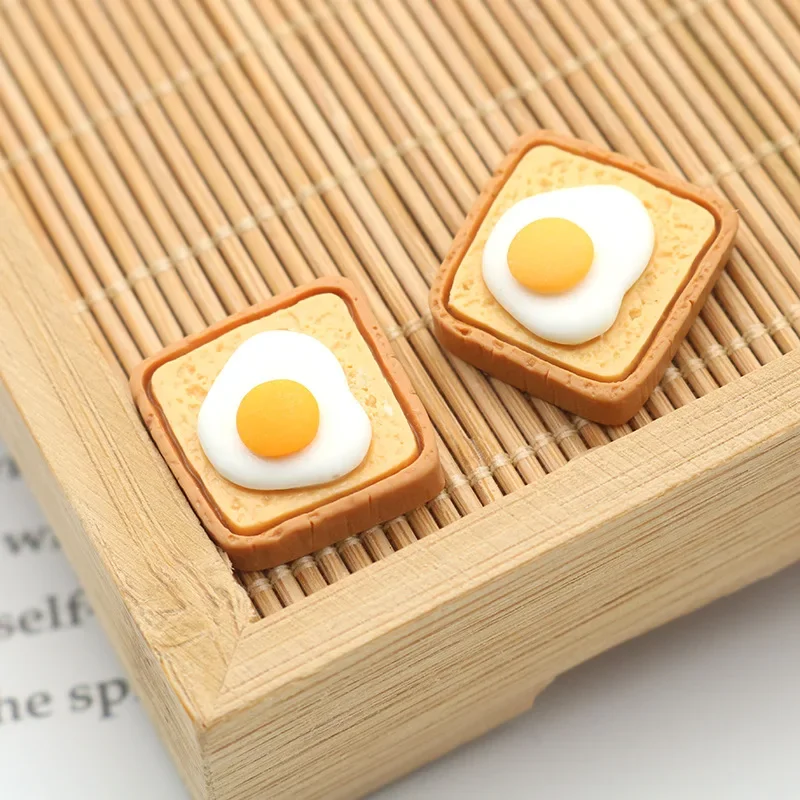 10Pcs/Lot Hand Painted Kawaii Resin Mixed Bread / Poached Egg Cute Flatback Cabochons Hair Clip DIY Decorative Accessories