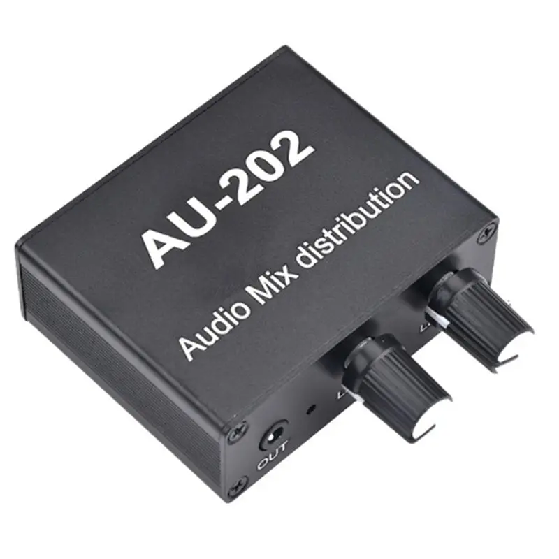 AED6-AU-202 2 Input 2 Output Stereo Mixer Audio Distributor For Headphone External Power AMP Volume Alone Control