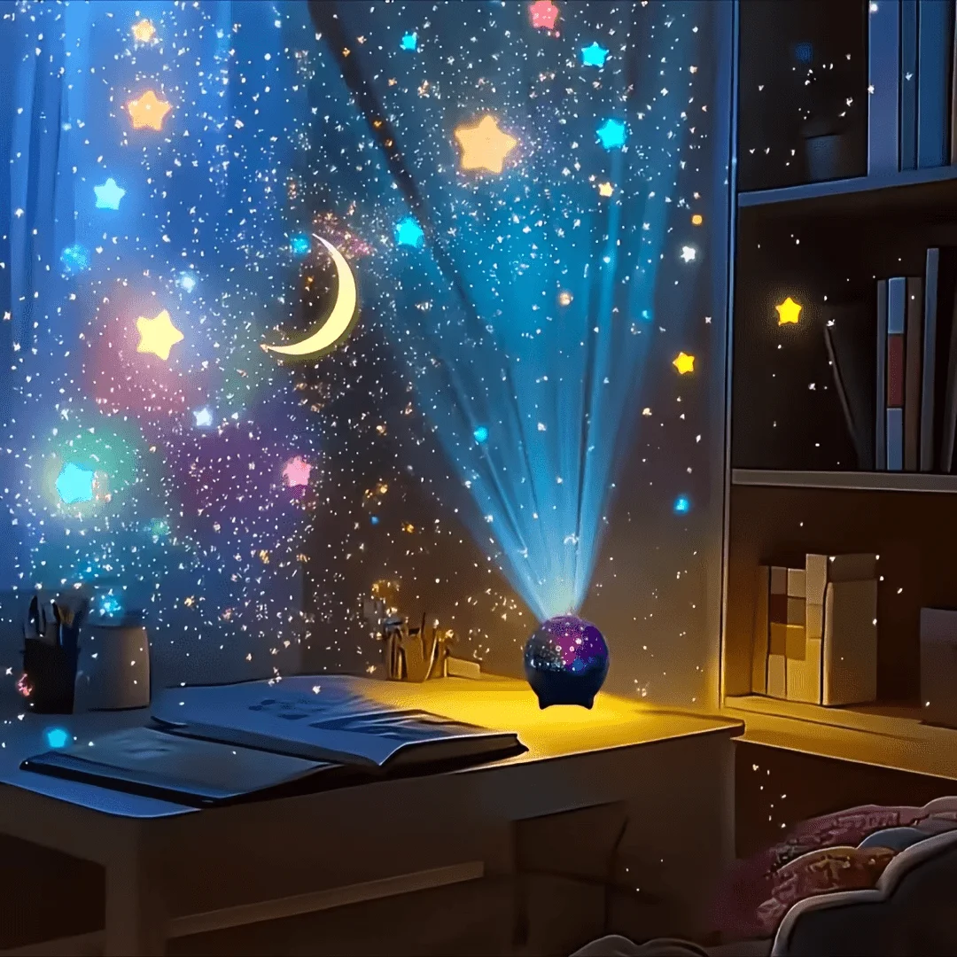 One-Piece Starry Sky Projection LED Night Light - A Fantastical Night Light With Color Changing Effects, Moon And Stars, USB Powered, A Modern Home Decor Item Suitable For Living Rooms And Bedrooms, Perfect As A Christmas And Halloween Gift.