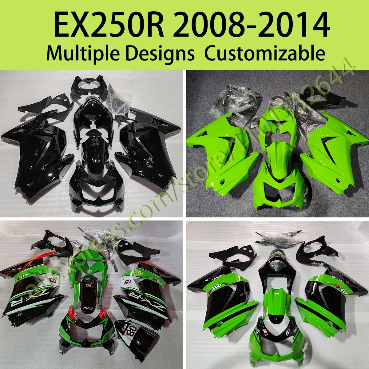

Fairing Body Kit for Kawasaki Ninja250 2008 2009 2010 2011 2012 2013 2014 Motorcycle Fairings Body Plastic Set EX250R 08-14