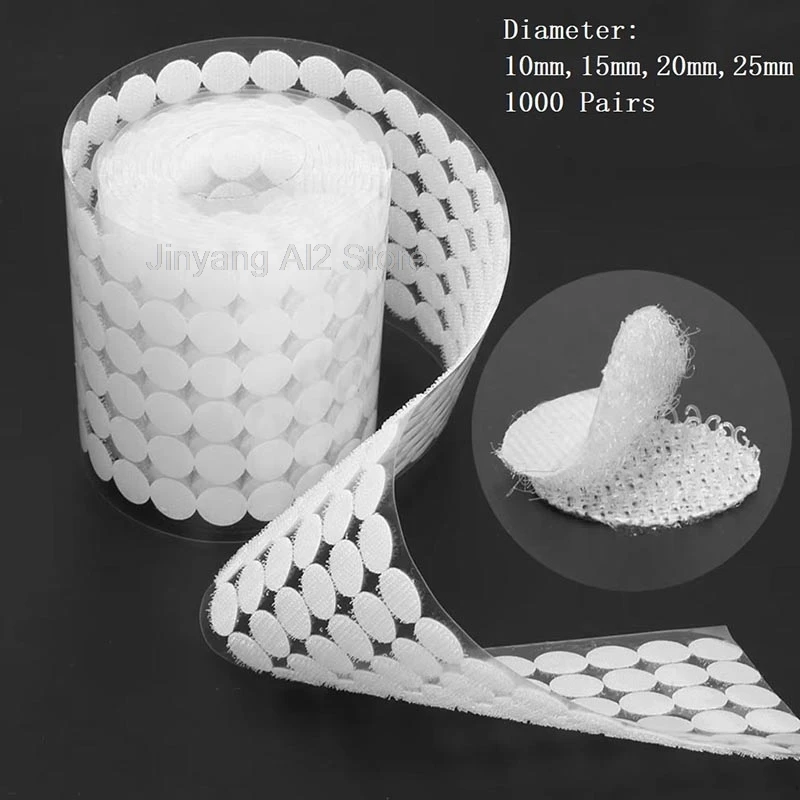 

1000 Pairs 10/15/20/25mm White Dot Self Adhesive Fastener Tape Dots Hook Loop Round Tape Adhesive Strong Glue Magic Sticker C2