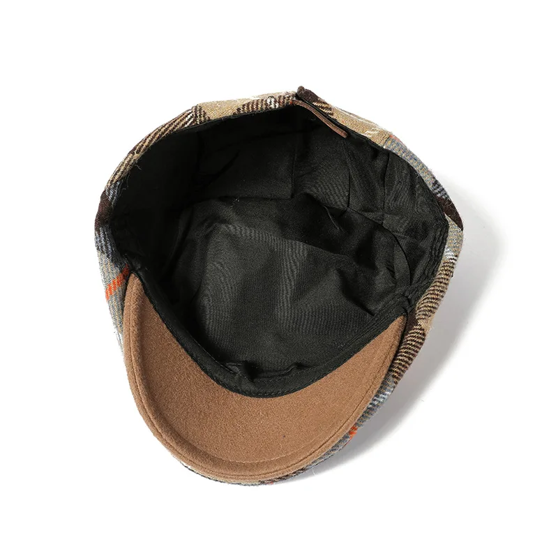 2023 Autumn Cotton Plaid Print Newsboy Caps Flat Peaked Cap Men and Women Painter Beret Hats 142