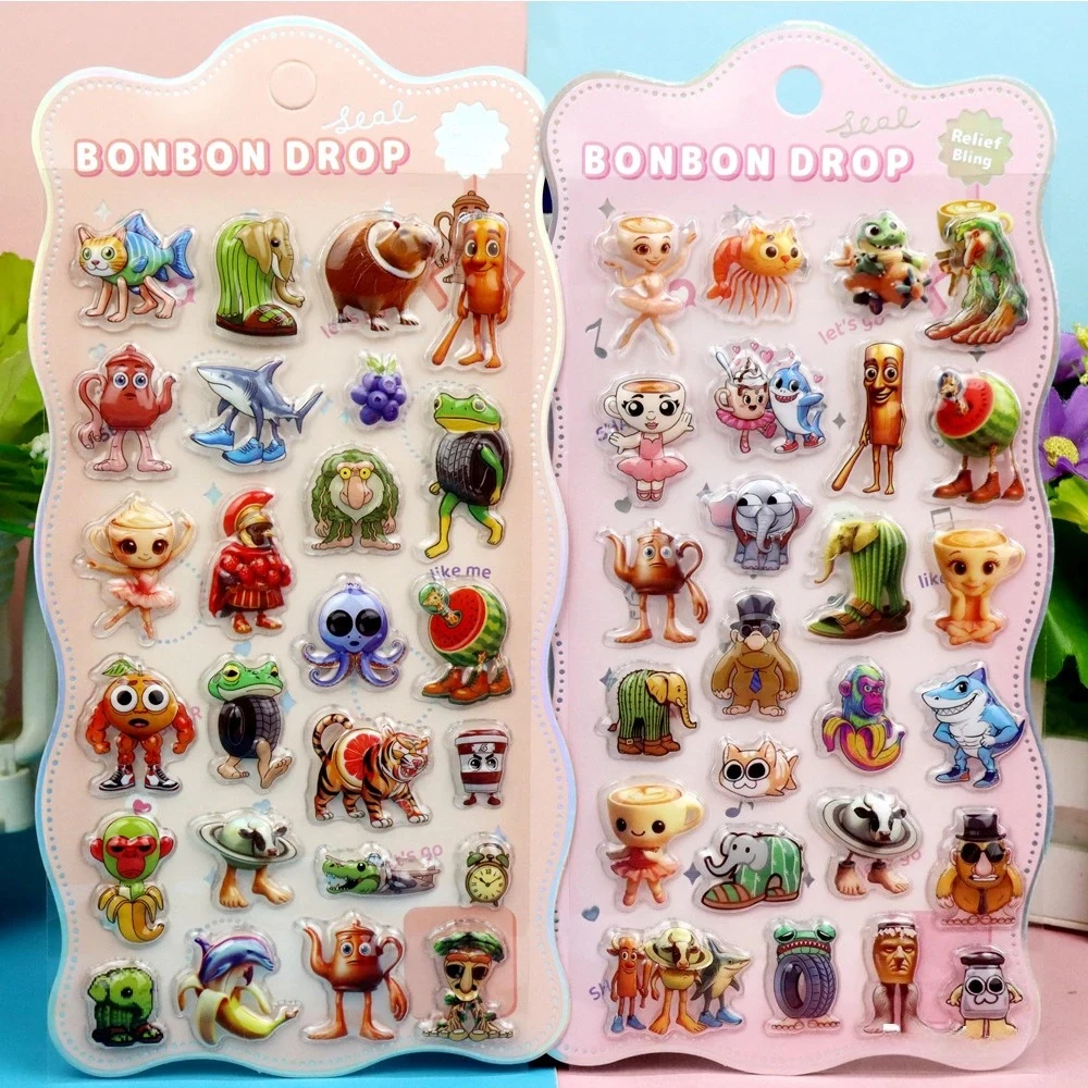 4pcs Italian Brainrot 3D Relief Stickers Tung Tung Tung Sahur Funny Animal Bubble Decals Toys Waterproof Cute DIY Phone Diary S image 4