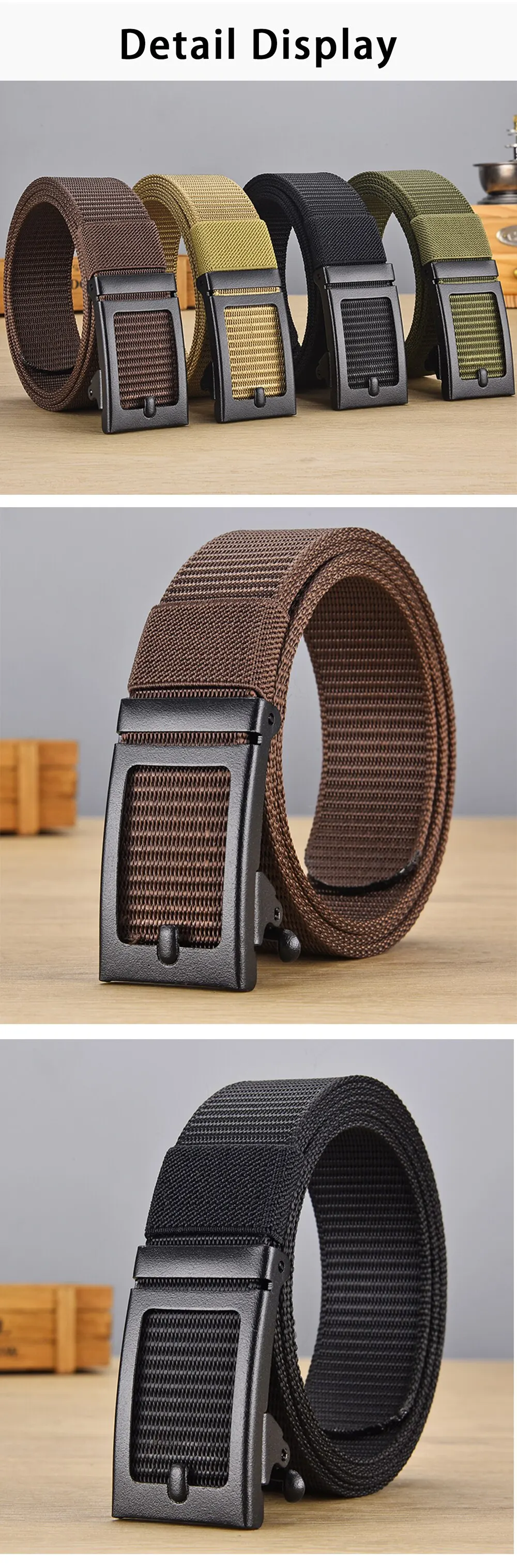 Herrengürtel, automatische Metallschnalle, Nylonimitat, Gurtband, Outdoor-Arbeitsgürtel, zahnlos, automatische Schnalle, lässiger Sport-Leinengürtel – Detail 3
