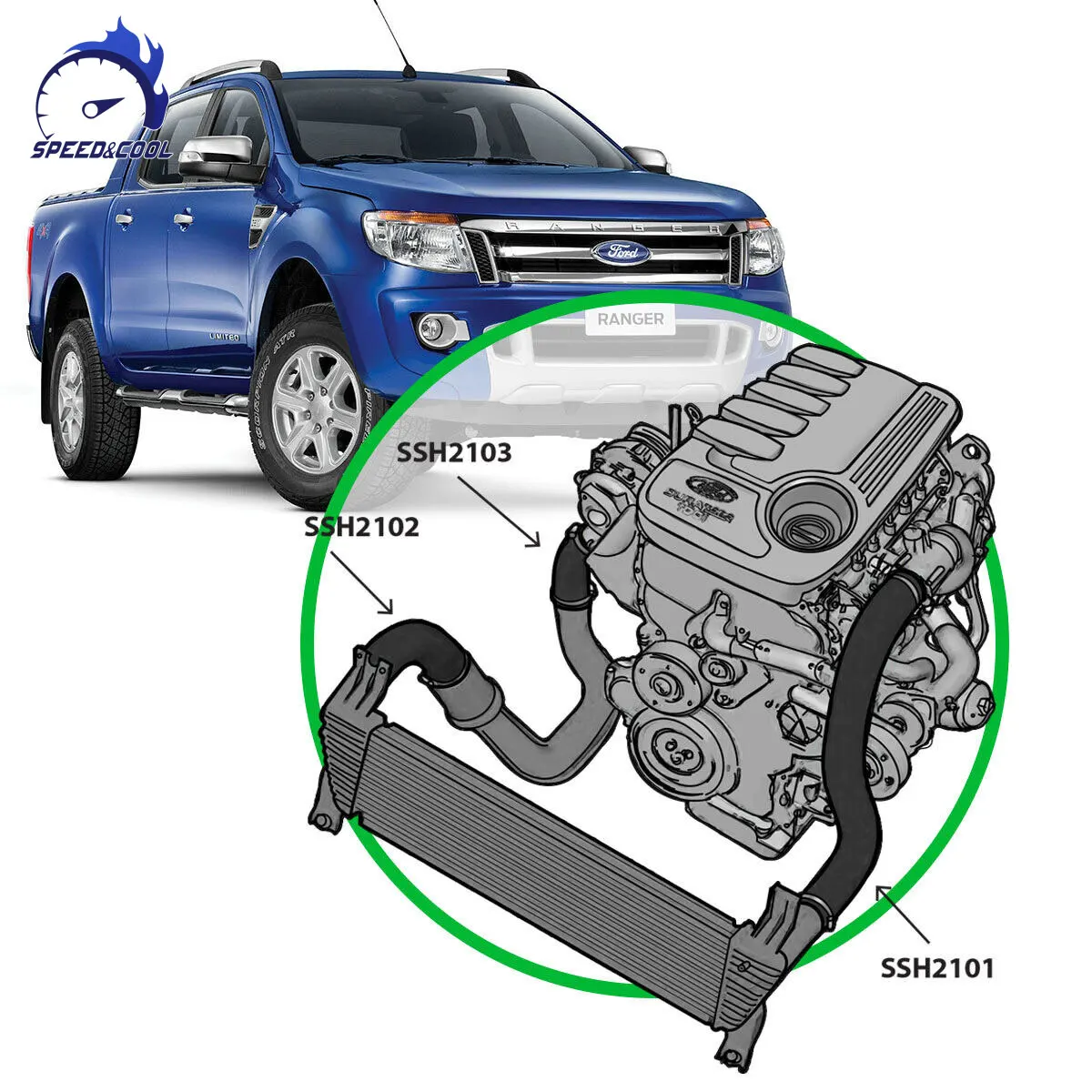 VELOCIDAD y FRESCO para 2011-2022 Ford Ranger PX1 PX2 PX3 Mazda BT50 B22 B32 3.2L 5cyl Intercooler tubos de admisión de mejora de silicona