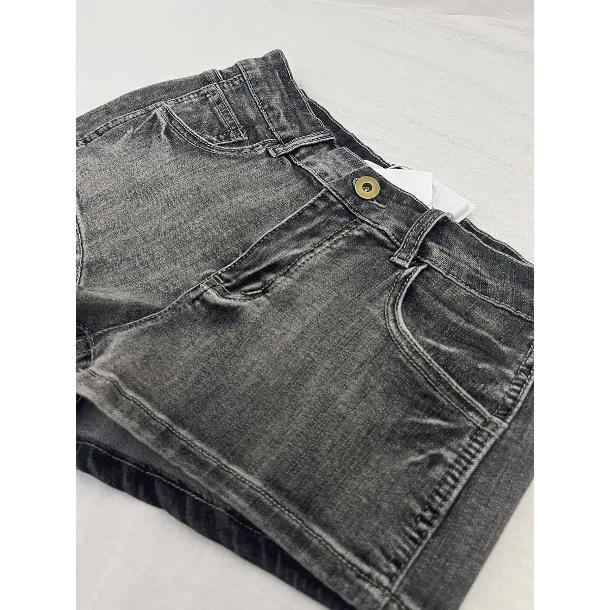 Shorts de mezclilla retro estilo Spice Girl, lavados, en negro y gris, para mujer, de verano, estilo Spice Girl, ajustados, con corte en A, pantalones cortos sexys