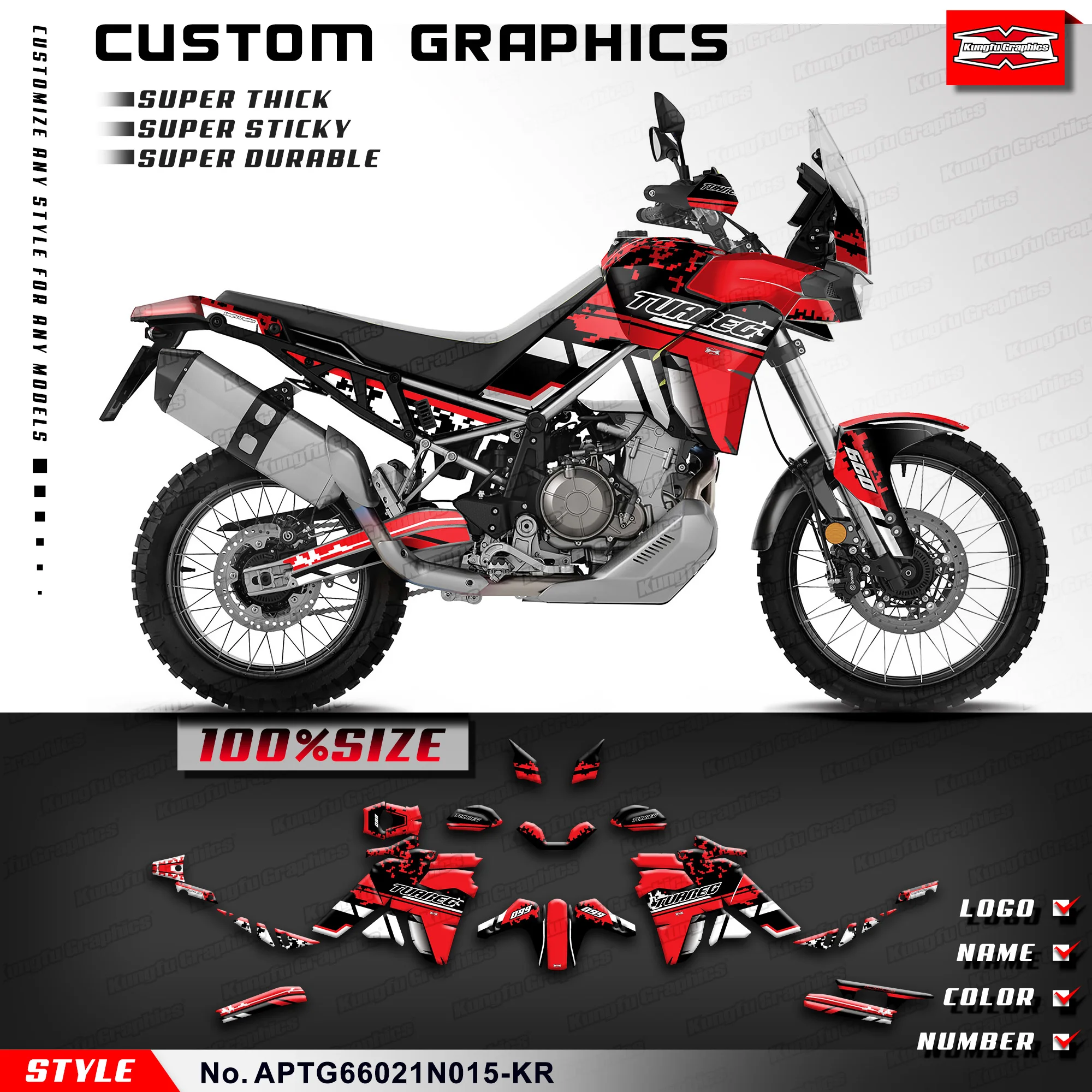 

KUNGFU GRAPHICS Motorcycle Stickers Laminated Decals for Aprilia Tuareg 660 2021 2022 2023, Rebuilding, APTG66021N015-KR