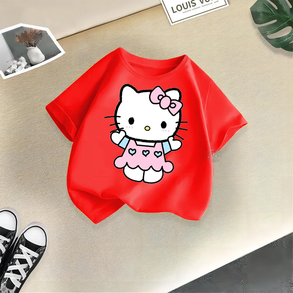 Sanrio Teen estate 100% cotone t-shirt semplice e giocosa Hello Kitty graphic Kids confortevole t-shirt in cotone ragazzi ragazze Short s