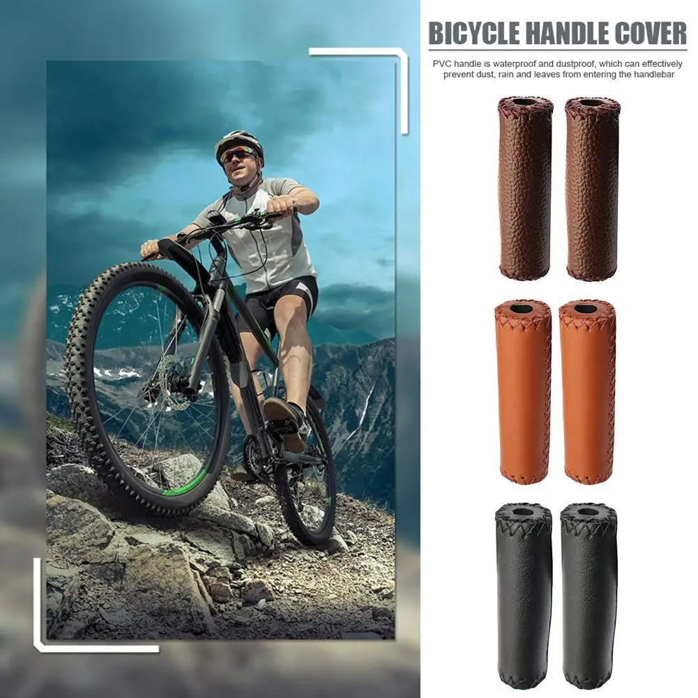 Retro Look Bike Handle Grips - Anti-Slip & Shock Absorption - PU Leather - Outdoor Cycle Biking