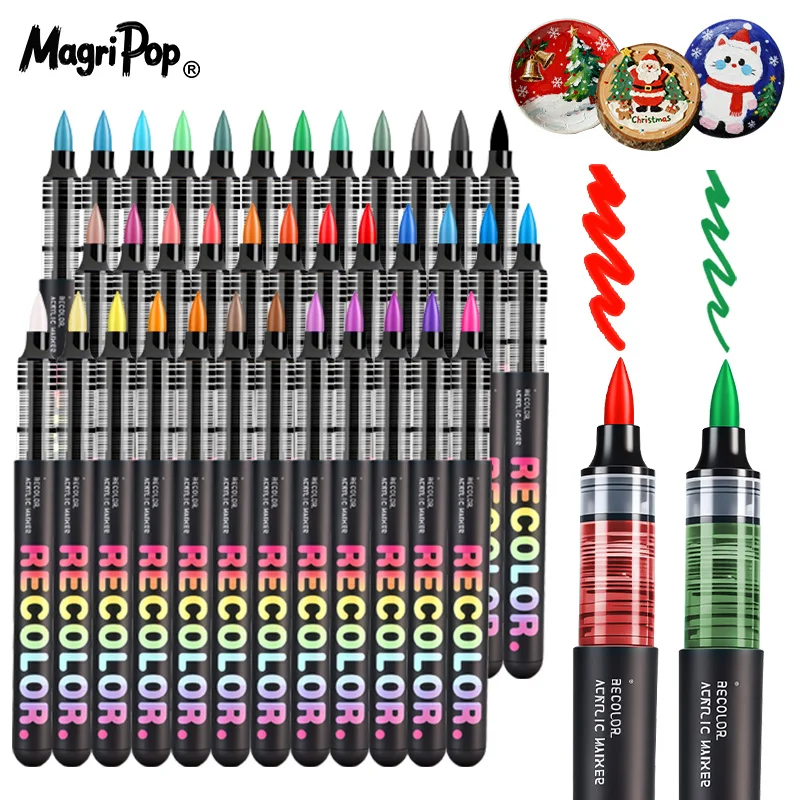Acrylic Paint Markers 36 Colors for Artists,Brush Tip,Direct Ink System,for Coloring,Wood,Eggs,Crafts,Ideal Gift for Kids,Adults