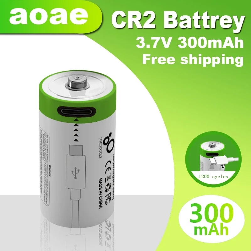 Aoae USB-Schnellladebatterie CR2 3.7V 300mah Lithiumbatterie für GPS-Sicherheitssystemkameras, medizinische Ausrüstungskameras