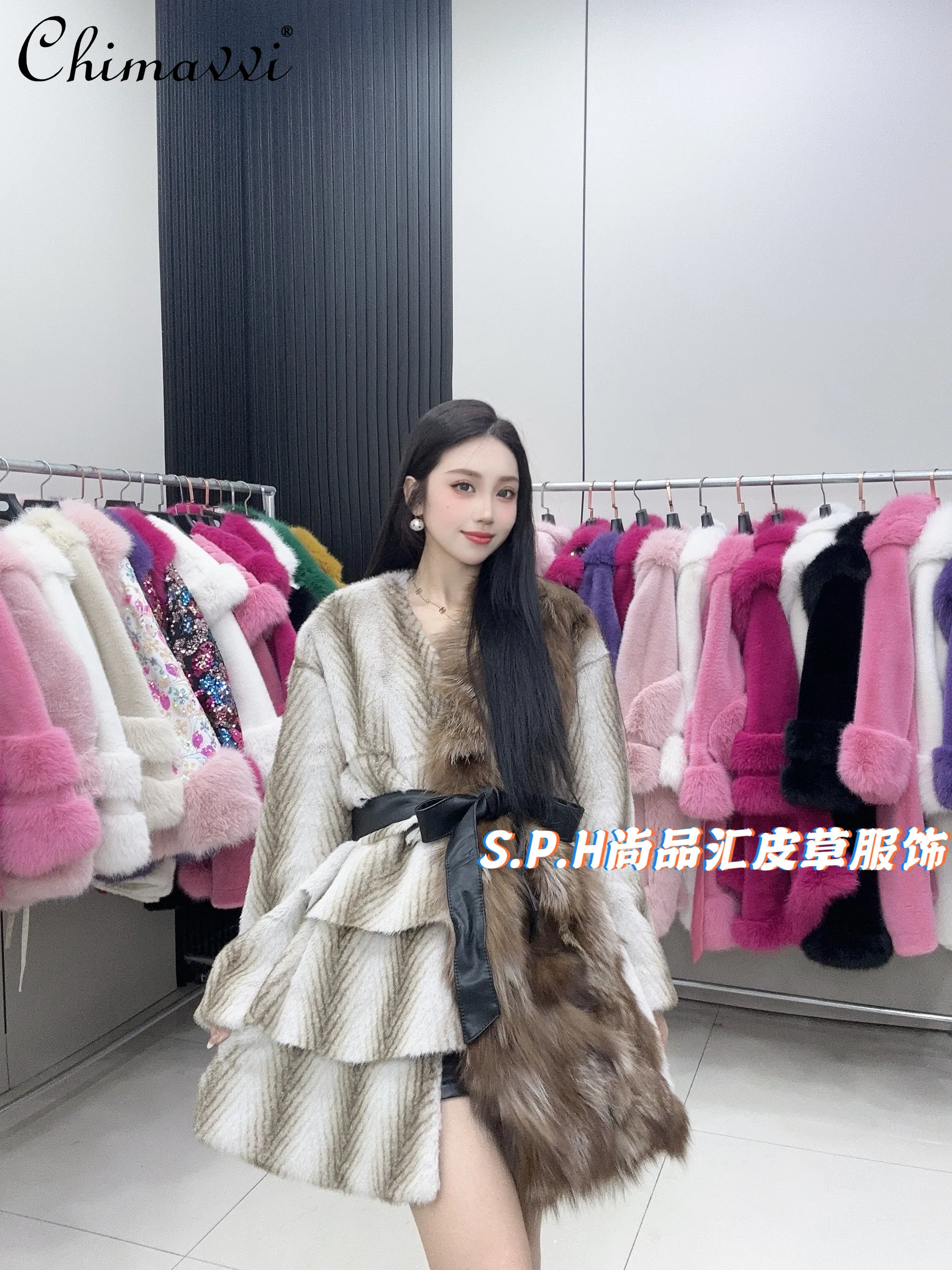 New 2024 Winter Clothes High-end Real Fox Fur Splicing Long-sleeved Fur Jacket Loose Warm Temperament All-match Faux Fur Coat