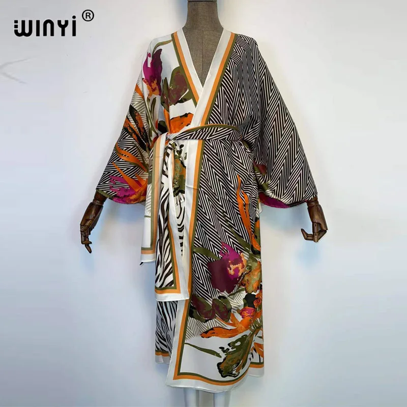 WINYI 2022 lato boho vestido długi Kaftan kimono kostiumy kąpielowe okrycie plażowe up luźny kardigan kobiety strój kąpielowy odkryty szata femme