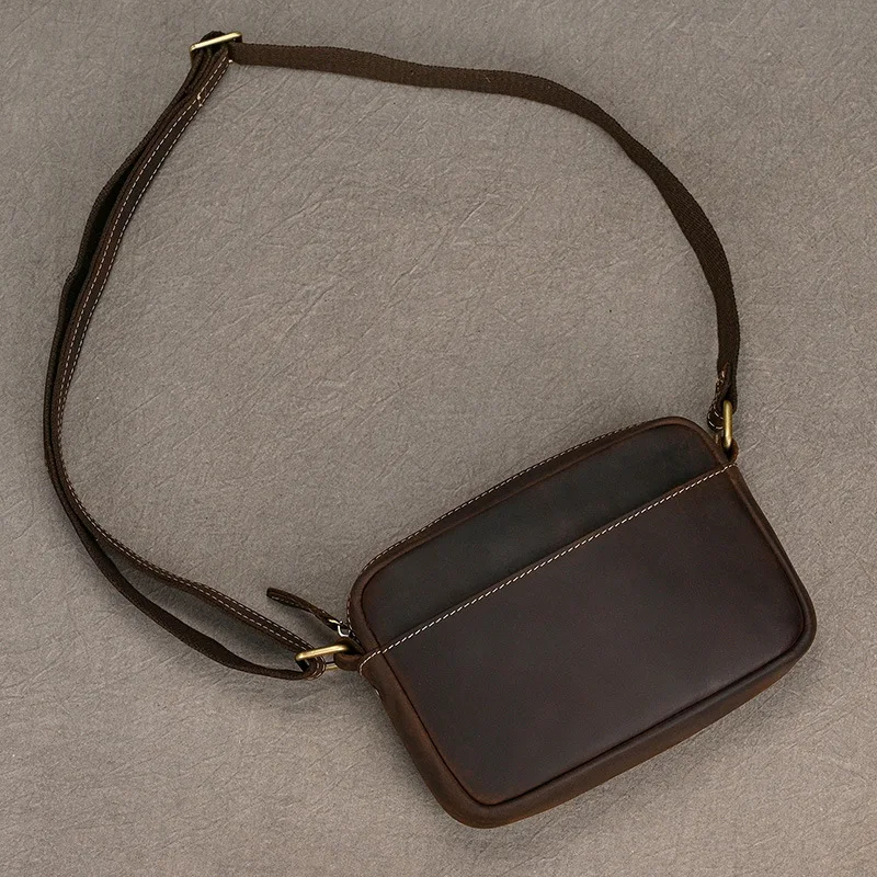 Men's genuine leather horizontal square single-shoulder bag, lightweight crossbody bag, travel men's bag