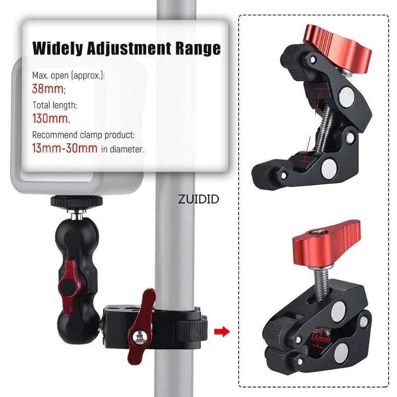 Metal Super Clamp with Double Ball Head Magic Arm Clamp 1/4\'\' 3/8\'\' Hole for Phone Video Mount Camera Monitor LED Light Mic