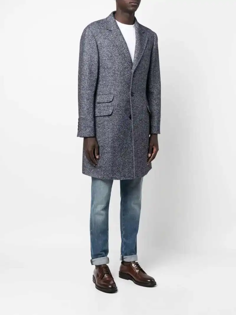 Classic Men's Overcoat Tweed Classic Windproof Single Breasted Notched Lapel Casual Out-Wear Winter Warm Custom Made