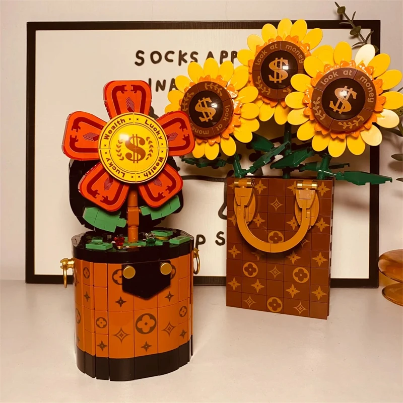 Have money to spend sunflower building blocks handmade DIY assembly model office desktop  tree ornaments birthday gift