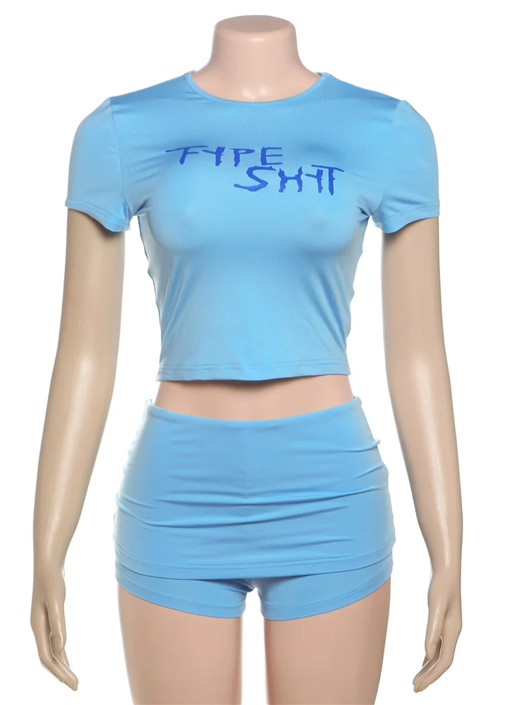 

Macheda Letter Print Tracksuit 2 Piece Set Women o-Neck Short Sleeve Crop Tops+Ruched Shorts Daily Casual Fashion Sporty Outfits