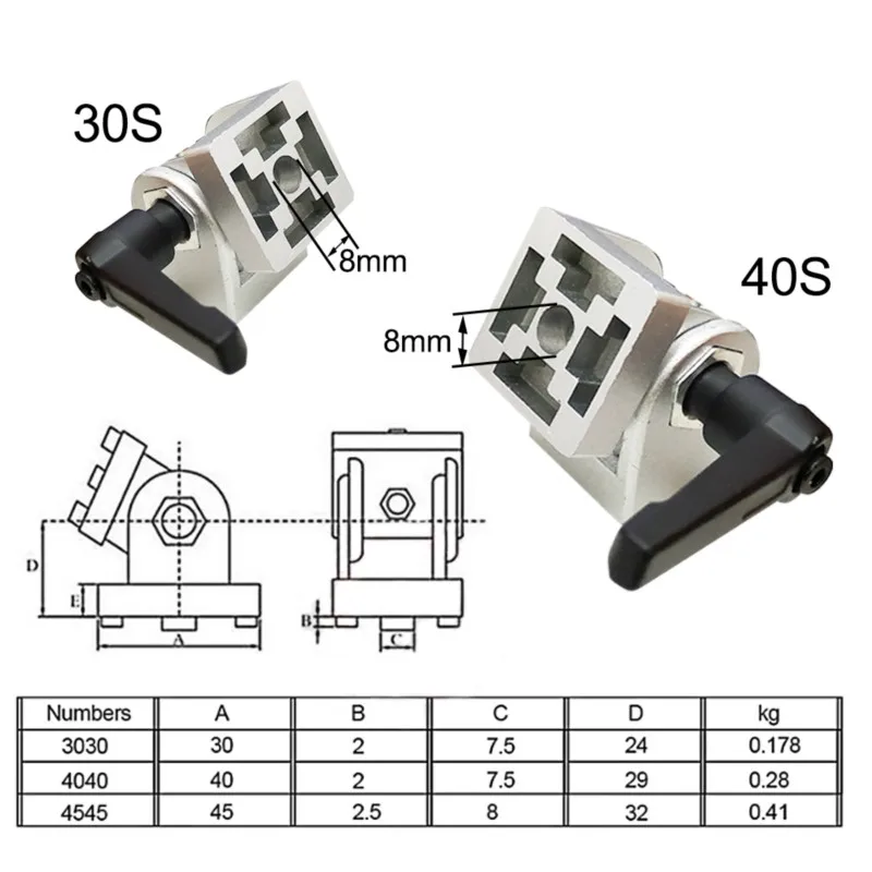 Zinc Alloy Flexible Pivot Joint  Aluminum Extrusion Profile 2020 3030 4040 Aluminum Profile Right Angle Arbitrary Connector